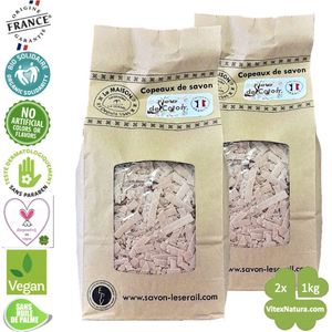 Marseille zeepvlokken katoenbloesem | 2x 1kg | Zuinig Ecologisch Milieuvriendelijk Hypoallergeen | Zonder conserveermiddel Zonder kleur | Le Serail