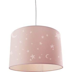 Olucia Stars - Kinderkamer hanglamp - Stof - Roze;Wit - Cilinder - 30 cm