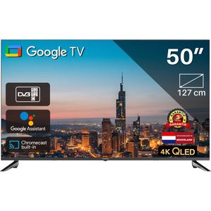 4K Ultra HD Google TV | TeeView 50 inch QLED TV | 3xHDMI 2x USB | Ci+ | Triple Tuner DVB-T/T2/S/S2/C | Frameless Design | Smart TV | in Eindhoven geassembleerd | TeeView TV50QQG-EU