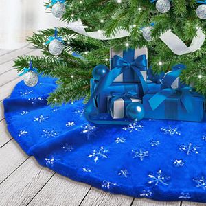 122 cm blauwe kerstboom rok bont basis cover met zilveren pailletten sneeuwvlok blauw pluche kerstboom rok mat voor Kerstmis Nieuwjaar party vakantie decoraties (blauw, 121 cm)