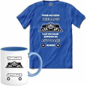 Voor mij geen therapie, laat mij maar gewoon de autorace kijken - Formule 1 - F1 race kleding - autorace cadeau - T-Shirt met mok - Heren - Royal Blue - Maat L