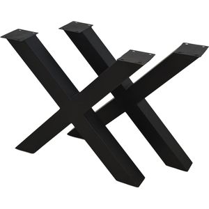 HSM Collection - Tafelpoten X-model s/2 - zwart poedercoat metaal - 70x8x72cm