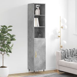 The Living Store Hoge Kast - Betongrijs - 34.5 x 34 x 180 cm - Duurzaam bewerkt hout en metaal