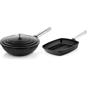 Westinghouse Pannenset - Performance Series Wokpan 28cm + Grillpan 28cm - Zwart - Geschikt voor alle warmtebronnen inclusief inductie