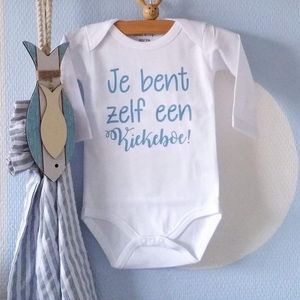 Rompertje jongen tekst Je bent zelf een Kiekeboe | Lange mouw | blauw | maat 50/56  bekendmaking zwangerschap aanstaande baby jongen