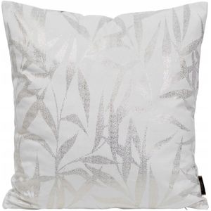 Decoratieve kussensloop 45x45 cm wit met gouden bladprint, zacht velours