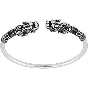Armband dames zilver | Zilveren armband, bangle in Bali stijl met drakenkoppen