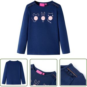 vidaXL Langmouwig Hemd - Kinderhemd - Kindershirt met lange mouwen 92 marineblauw - Meisjeshemd - Jongenshemd - Blauwe Kinderkleren