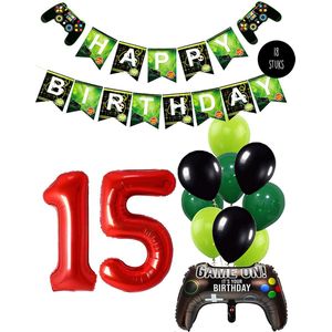 Cijfer Ballon 15 Game Videospel Verjaardag Thema - De Versiering voor de Gamers Birthday Party van Snoes