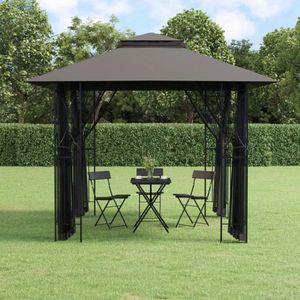 The Living Store Prieel met zijwanden 300x300x270 cm staal antracietkleurig - Tuinpaviljoen - Tuingereedschap - Buitenspeelplezier - Buitentuin - Veranda