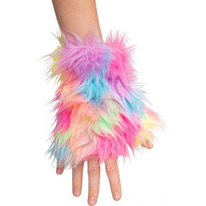 KIMU Vingerloze Handschoenen Pastel Regenboog Bont - Handschoen Zonder Vingers Pride - Unicorn Gekleurd Handschoen Dames Heren Jongen Meisje Festival