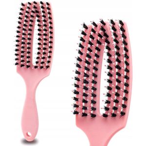 Geprofileerde Haarborstel met Zwijnenhaar - Roze Mat