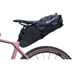 Rovativ® Zadeltas voor Gravel Bikes, 100% waterdicht, met extra stevige bevestigingsbanden, 10 liter, fietspacking, zadeltas, backloader, zadeltas
