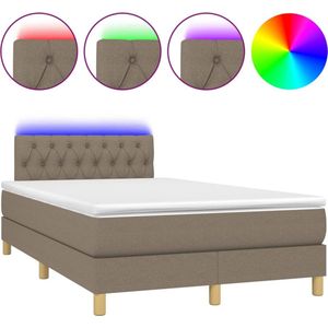 vidaXL - Boxspring - met - matras - en - LED - stof - taupe - 120x190 - cm