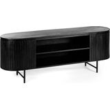 Steampunk - TV-meubel - 155cm - acacia - zwart - 2 deuren - 2 nissen - staal - zwart