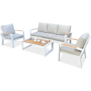 LUX outdoor living Seattle stoel-bank loungeset wit 4-delig | aluminium + polywood | 4 personen