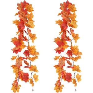 Kunstmatige Maple Leaves Garland 2 Pack 5ft Autumn Vine Garland Opknoping Thanksgiving Kerstdecoratie Geel