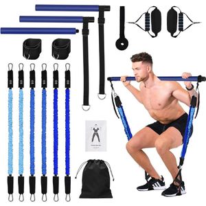 Pilates Bar Set met weerstandsbanden, trainingsapparatuur, voor vrouwen en mannen, fitness workouts, roestvrij staal, squat yoga, draagbare fitnessapparatuur voor thuis, voor yoga, pilates,