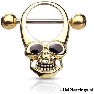 Tepelpiercing skull gold plated