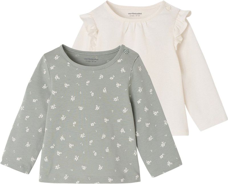 Vertbaudet - Set van 2 T-shirts - Lange Mouwen - Baby Basics
