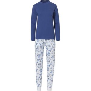 By Louise Dames Pyjama Set Interlock Lange Mouw + Broek Blauw / Wit - Maat XXL