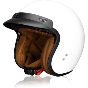 HSWHEEL Jethelm met UV-beschermend Vizier | Wasbaar & Verstelbaar | Scooterhelm & Motorhelm & Brommerhelm | Voor Heren & Dames | ECE 22.06 Goedgekeurd | Vintage Stijl | Frozen wit – S
