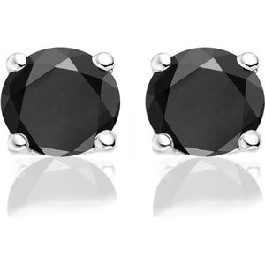 New Bling 9NB 0025 Zilveren oorstekers - zirkonia rond 6 mm - zilverkleurig / zwart