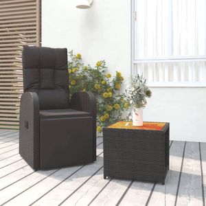 The Living Store Tuinstoel - Zwart - PE-rattan en staal - 57 x 133 x 90 cm - Verstelbaar