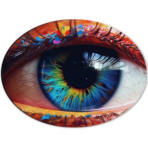 Dibond Ovaal - Oog - Wimpers - Kleuren - Regenboog - 40x30 cm Foto op Ovaal (Met Ophangsysteem)