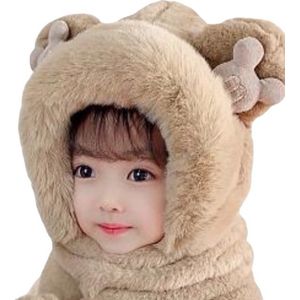 Kindermuts, sjaal en handschoenen 3-in-1 warme set - Winterverdikt pluche - Eendelige muts voor jongens en meisjes - Warme en winddichte muts - Verdikte pluche en winddichte eendelige muts - Kaki