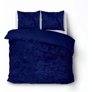 iSleep Dekbedovertrek Crushed Velvet - Eenpersoons - 140x200/220 cm - Blauw