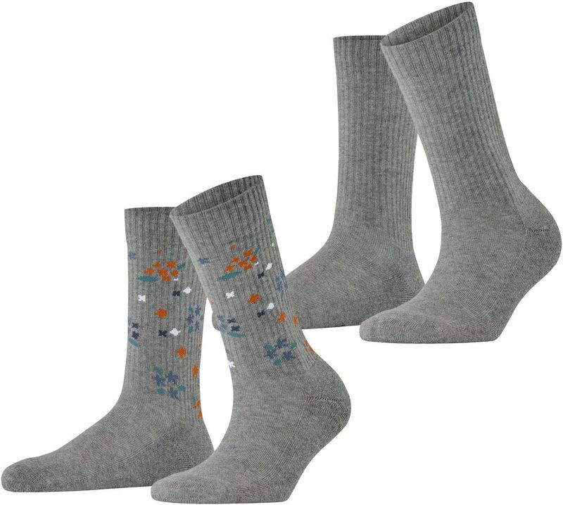 ESPRIT - Flower Rib Multipack - Chaussettes - Lichtgrijs - 2 Pairs