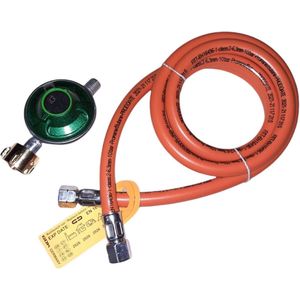 Gasdrukregelaar set met oranje gasslang 1,5m 30mbar 1/4 inch links schroefdraad gasregulator lagedrukventiel voor camping bbq geiser butaan gasflessen