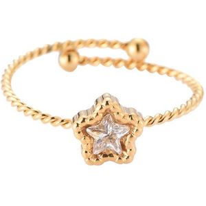 Ring met Diamanten Ster - Dottilove - One Size - 14K Goud Verguld