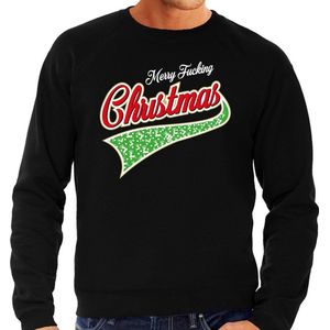 Grote maten foute Kersttrui / sweater - Merry fucking christmas - zwart voor heren - kerstkleding / kerst outfit XXXL