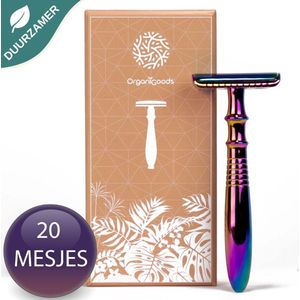 OrganiGoods Safety Razor Set + 20 scheermesjes blades - Safety Razor voor Vrouwen Unisex - Rainbow Scheermes - Double Edge Single Blade - Veiligheidsscheermes - Duurzaam Scheermesje