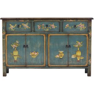 Fine Asianliving Chinees Dressoir Blauw Handbeschilderd Chinese Meubels Oosterse Kast