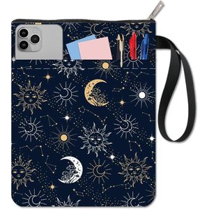 craspire Book Cover Case with Zipper Motif Sun Moon Star Galaxy Bohemian for Pocket Book Space Black Waterproof Fabric Book Covers for Books Librarian Lovers