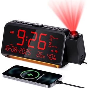 Digitale Projectiewekker met FM Radio en Dubbele Alarmfunctie