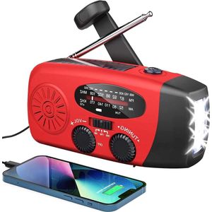 Zelfaangedreven Weerradio met zonne- en noodhandslinger - AM/FM - Led-zaklamp - WB-radio - 2000 mAh noodstroombank