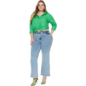 Trendyol Zwarte Hoge Taille Dirty Tip Detail Wijde Pijpen Comfort Plus Size Wijde Pijpen Jeans Tbbss23Cj00009