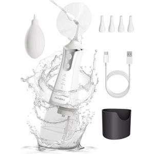 HAIDU Oorreiniger Relief – Elektrische Oorspuit – Oorsmeer verwijderen – Aanpasbare Waterdruk – Oplaadbaar – 300ml Waterreservoir – Wit