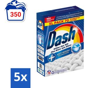 Dash - Witter dan Wit - Snel Oplossend Waspoeder - Witte Was - 70 Wasbeurten - Bulkverpakking - 5 stuks