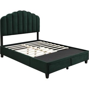 Vente-unique Bed 140 x 190 cm met lades - Velours - Spargroen - ILISIO L 145 cm x H 148 cm x D 192 cm