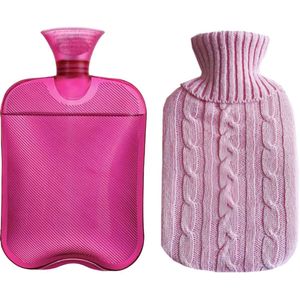 Warmwaterkruik - 31*19,5 cm - Warmwaterkruik met kabelgebreide hoes - Verwarmende warmwaterkruik - Inhoud van 2 L - Biedt ultieme warmte en comfort - Een onmisbaar item voor de winter