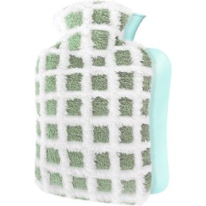 Grote Warmwaterkruik met Deksel - Pluche Hoes voor Handwarmers - Verlichting bij Rug- en Menstruatiepijn - Koud en Warm Kompres - 1,5 Liter - Groen
