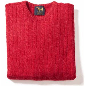 Osborne Knitwear Trui met dunne kabels en ronde hals - Lamswol - Poppy Melange - XL