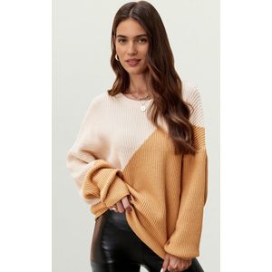 Relaxte gebreide trui-top in effen kleur in beige en camel