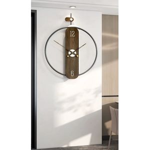 Luxaliving - Minimalistische wandklok van hout en staal - Design klok - Hout en zwart - Woondecoratie - Industriële klok - Stil uurwerk - 50cm