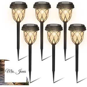 Mrs. Jones Zonnelampen voor buiten tuin 6 stuks waterdicht led-tuinverlichting decoratie voor tuinen paden gazons kassen en terrassen warmwit .